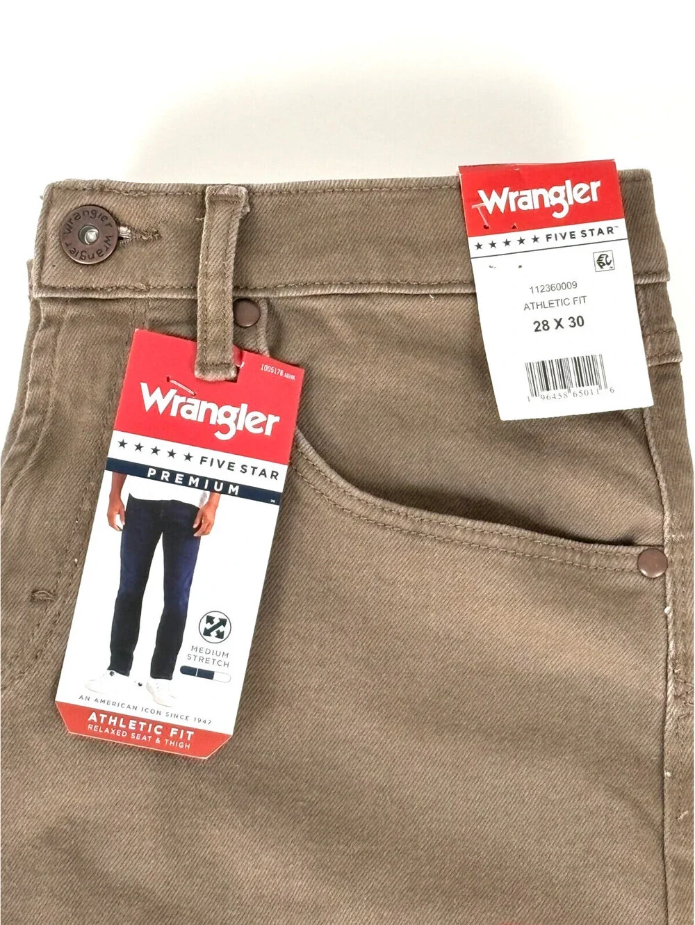 NWT Wrangler Five Star Athletic Fit Jeans Mens 28X30 Brown Stretch 112360009